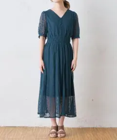 OLIVE des OLIVE レース 半袖 ワンピース ブルー グリーン