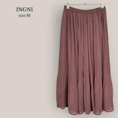 イング INGNI ロングプリーツスカート　無印　ブラウン　ゴム　裏地付き　M