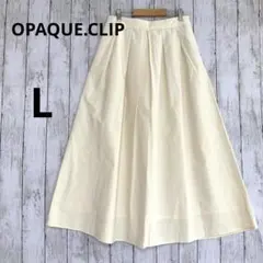 【オペークドットクリップ】タックロングフレアスカート 前面プリーツ　白ホワイトL