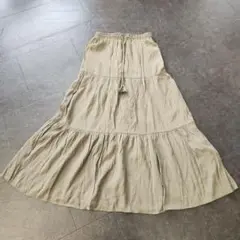 H＆M カーキ ロングスカート フレア ティアード タッセル紐 XSのサムネイル