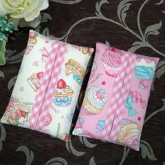 ミニティッシュケース　☆　スイーツ柄　☆　ピンク＆オフホワイト　☆　2個セット