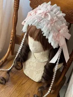 海外ハンドメイド　ロリータ リボン ヘッドドレス 桜 ピンク コスプレ