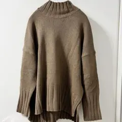 ブラウン ハイネックニット リブ編み オーバーサイズ しまむら