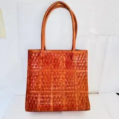【美品/本革】編み込み レザー トートバッグ キャメル メッシュ