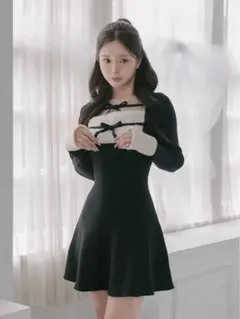 Darich リボンファーフレアニットミニワンピース FL ダーリッチ BLK
