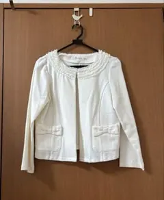 ホワイト ノーカラージャケット 38サイズ