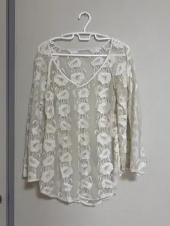 花柄レース Vネック 長袖トップス