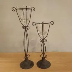 アイアン・ガラス 付き 大小セット　アンティーク