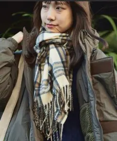 AO.2 ブロックタータンチェック フリンジ 大判マフラー