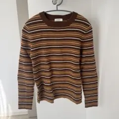 LOWRYS FARM マルチボーダー リブニット ブラウン フリーサイズ