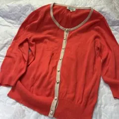 前ボタン　トップス　薄手カーディガン　オレンジ パール調ボタン　差し色　Mサイズ