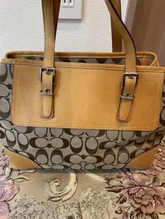 COACH ハンドバッグ シグネチャー ブラウン 茶 キャンバス レザー