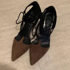 ZARA バイカラー　編み上げ　パンプス