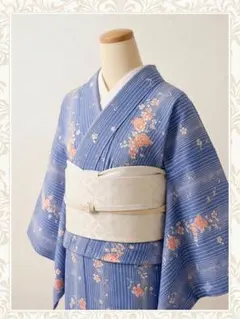 売切値下げ】☆605mkf35☆洗える夏の着物！小紋 絽 蝶々尽くし 水色 