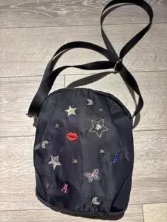 ANNA SUI 刺繍　ショルダーバッグ 黒　斜めがけ