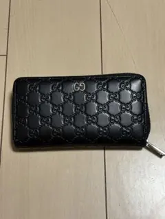 【美品】GUCCI グッチ GGシマ レザー ラウンドファスナー 長財布ブラック