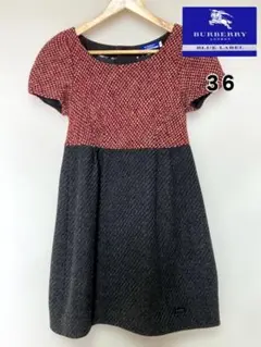 BURBERRYBLUELABELバーバリーブルーレベル切替ウールワンピース36