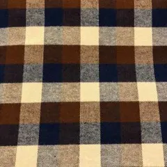 先染め生地（紺×茶×ベージュのブロックチェック柄ツイル）