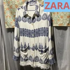ZARA コットン　ジャケット　オーバーサイズ　シャツ　ダマスク柄　ペイズリー