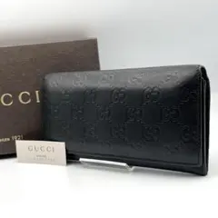 箱付✨GUCCI シマ　ブラック　レザー　長財布　二つ折り　GG グッチ