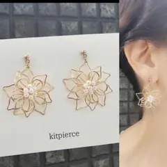 No.72 ワイヤーフラワー 立体お花ピアス イヤリング