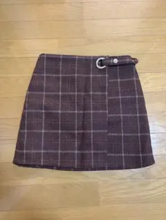 チェック柄 ミニスカート　ブラウン
