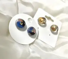 青と金のラメ入りピアス 2つセット クリア 直径1.4センチ以内 小ぶりおしゃれ