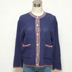 オペークドットクリップ ネイビー ニットカーディガン サイズ38（約Mサイズ相当