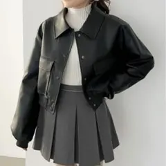 Heather ブラック レザー風 ショートジャケットのサムネイル