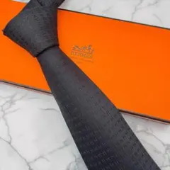 HERMES エルメス ネクタイ ファソネ H柄 黒 シルク フランス製