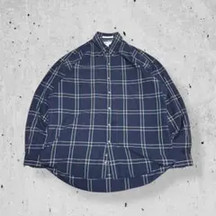 90sペリーエリスチェック柄長袖シャツネイビー紺色ヴィンテージオーバーサイズXL