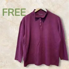 バーガンディ色 ボタン付き襟 カットソー