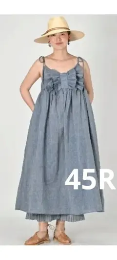 45R 藍ダンガリーカディフリルカラー size free - メルカリ