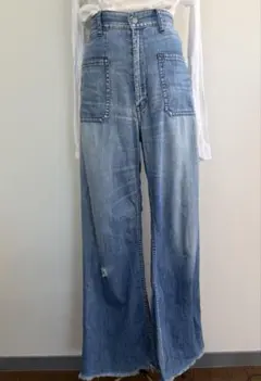 67NOWOS　ワイドフレアデニムパンツ　ゆったりシルエット　サイズS