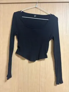 SHEIN 長袖 リブ トップス ブラックのサムネイル