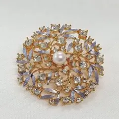 新品　あこや真珠ブローチ　薄紫系　丸いブローチ