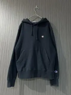 US古着　Champion フーディートレーナー 黒　S　刺繍ロゴ