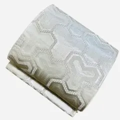 ユ173袋帯 六通柄 唐織　銀糸　亀甲文様　正絹 着物帯　仕立て上り