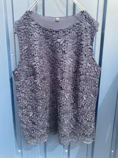 【UNIQLO】レースノースリーブ　ネイビー　Lサイズ