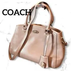 COACH コーチ 2WAY レザーハンドバッグ ショルダー付 グレージュ系
