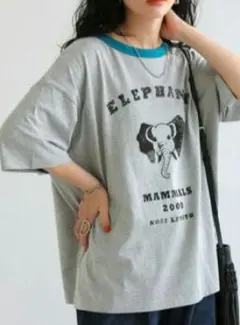 アンティカ　antiqua　アニマル カレッジロゴ Tシャツ トップス 綿　ゾウのサムネイル