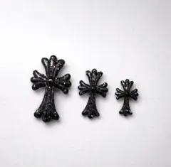 クロスパーツ 十字架 大中小セット ブラック フラッシュラメ ネイルパーツ 黒