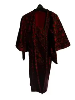 ヴィンテージ 古着 レトロ 羽織 赤黒 花柄 和洋折衷　和装コート