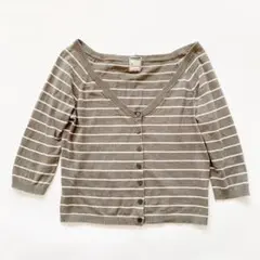 Tiara☆カーキ&ボーダー☆カーディガン☆シルク・カシミヤ混合