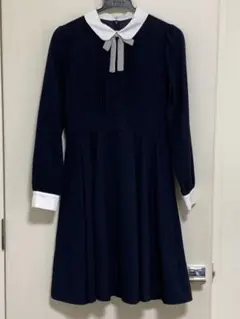 ネイビー ワンピース 襟付き 長袖