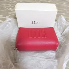 未使用 Dior 赤 レザーポーチ Dチャーム付き ノベルティ