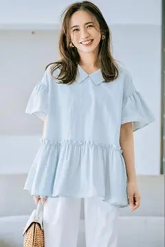 VERY THREE SQUARE 2wayタフタブラウス　半袖　スリースクエア VERY THREE SQUARE 2wayタフタブラウス 半袖 スリースクエア