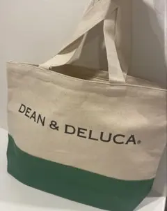 新品DEAN&DELUCAトートバッグキャンバスグリーンアイボリーマチあり大容量