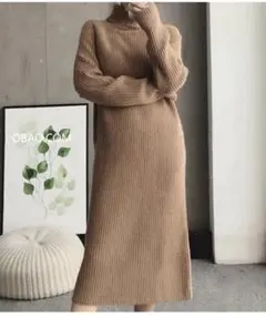 【M】ニットワンピース 厚手 韓国 ス ロングワンピース 長袖 海外 セーター