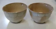 陶器製 湯飲み 2個セット ピンク　ひび割れ模様　和風